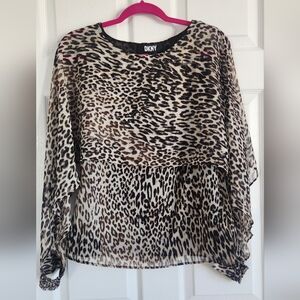 DKNY Black and Tan Animal Print Blouse
